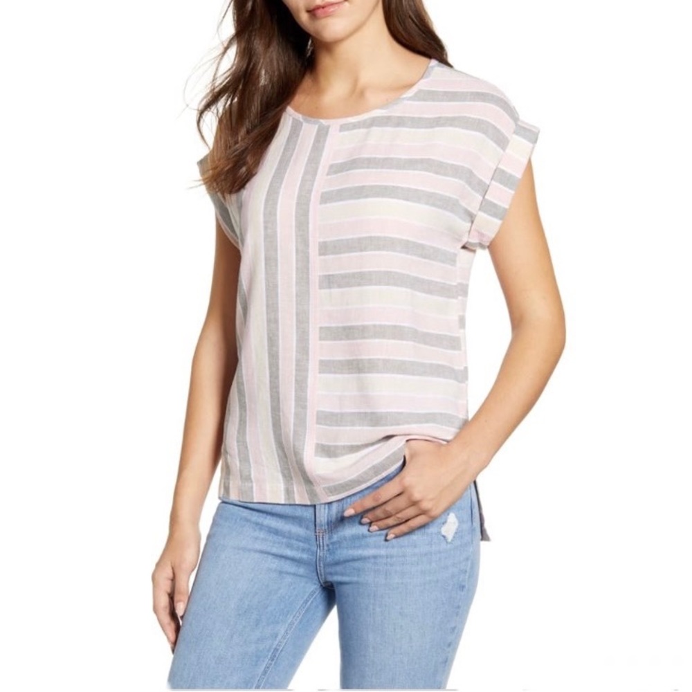 Caslon Mixed Stripe Linen Blend Top